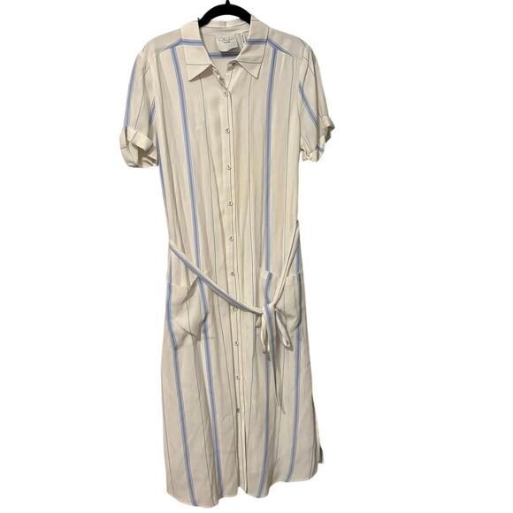 L’Academie Revolve White Blue Striped Shirt Knee Length Midi Dress Size Small